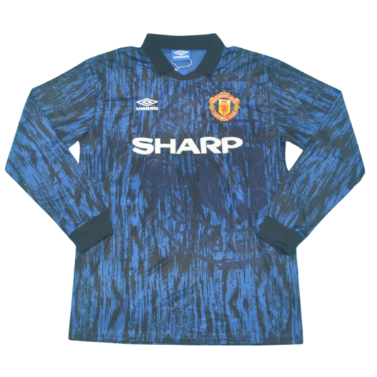 Manchester United Auswärts Blau Langarm 92/93