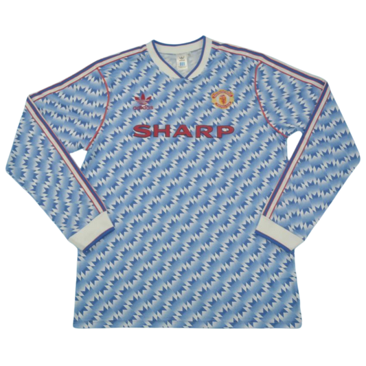 Manchester United Auswärts Blau Langarm 90/92
