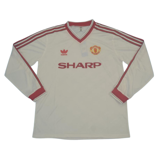 Manchester United Auswärts Weiß Langarm 86/88