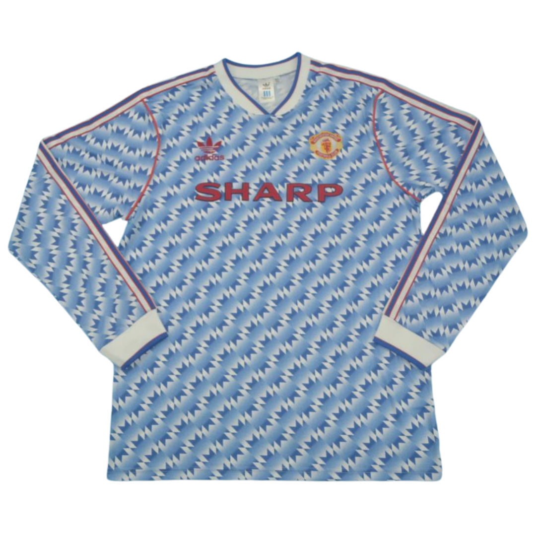 Manchester United Auswärts Blau Langarm 90/92