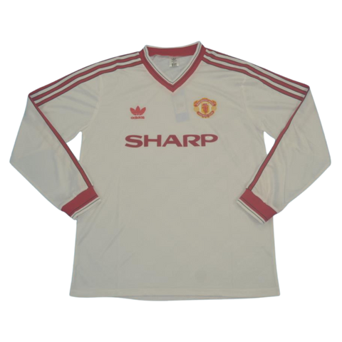 Manchester United Auswärts Weiß Langarm 86/88