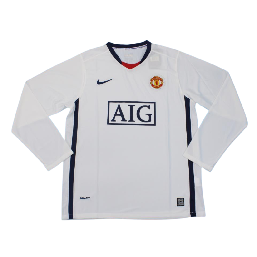 Manchester United Auswärts Weiß Langarm 08/09